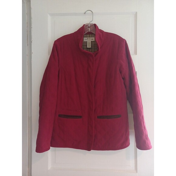 Orvis red quilted barn jacket coat womens M flannel lined outdoor chores classic - Picture 1 of 11